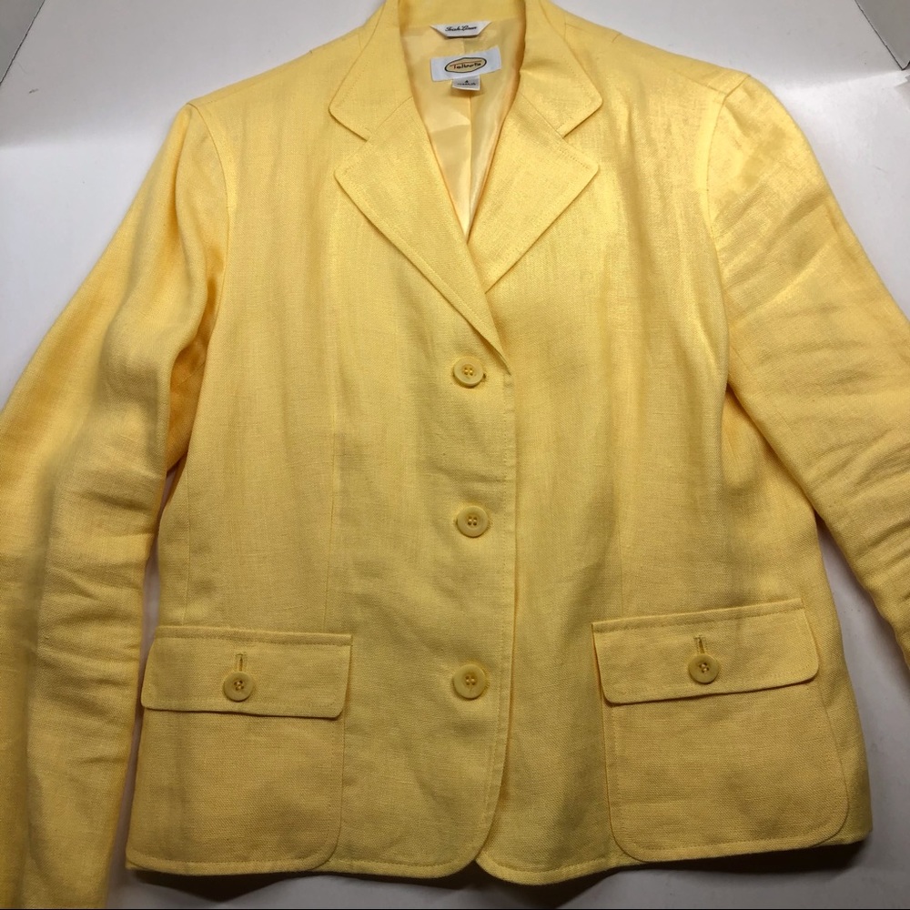 Talbots Irish Linen Jacket Butter Yellow Size 4 Four Buttons, Two Pockets Lined